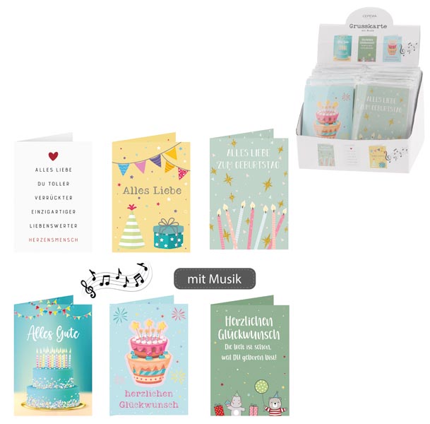 Geburtstags-Geschenkkarte mit Musik, Designs DIN A6, Papier