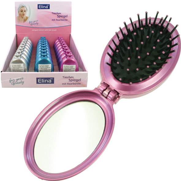 Mirror for Bag Folded w Hair Brush Display