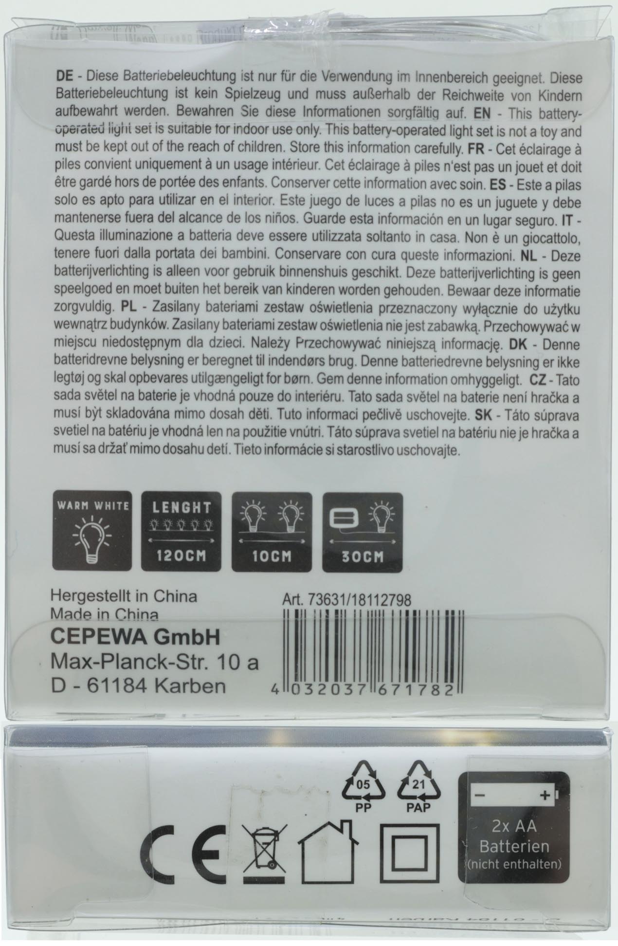 Light chain wire / micro, 10 LED, TIMER, 120cm in