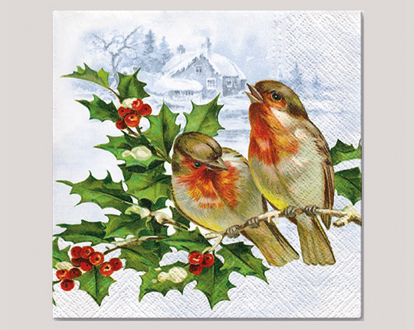 Napkins 20s, 3-ply 33x33cm Birds on branch in