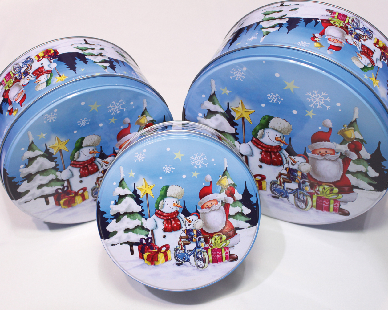 Biscuit tins 'Santa & Snowman' set of 3 metal