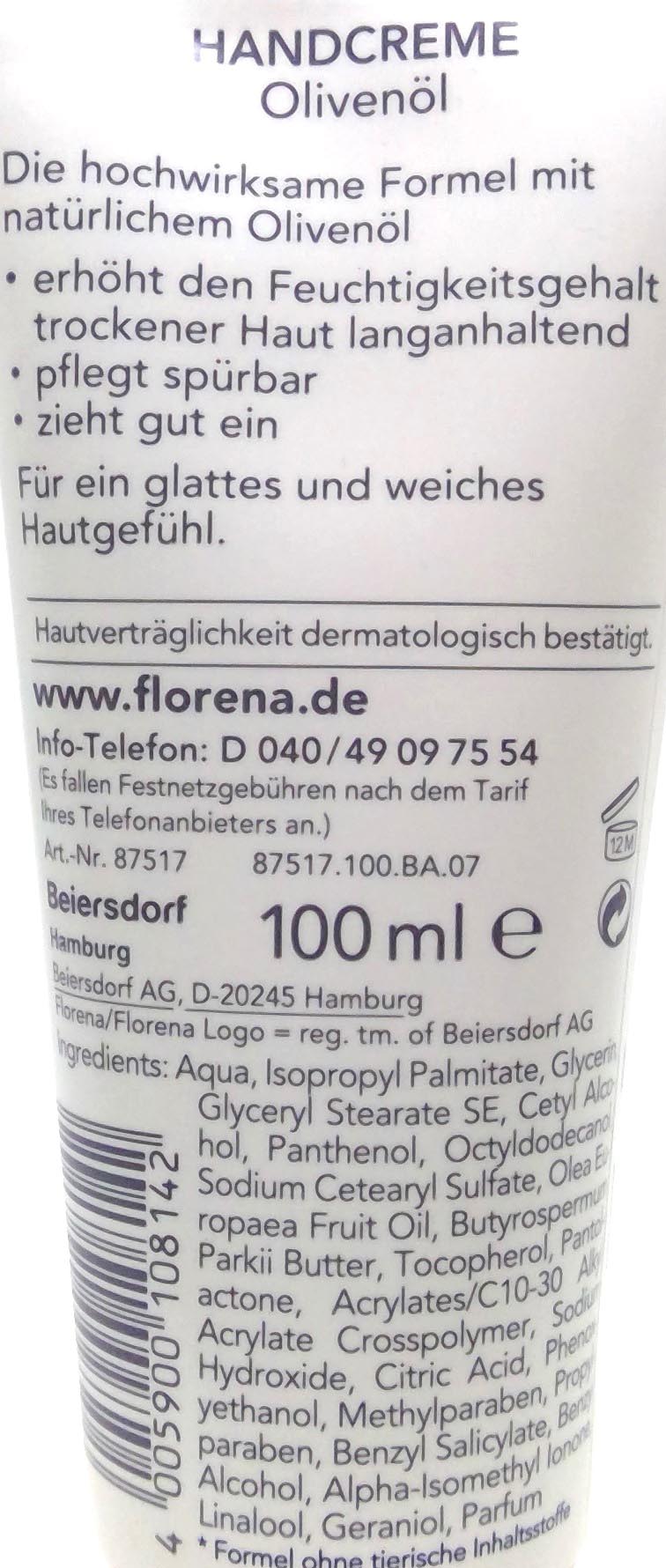 Florena Hand Cream 100ml Olivenöl Tube