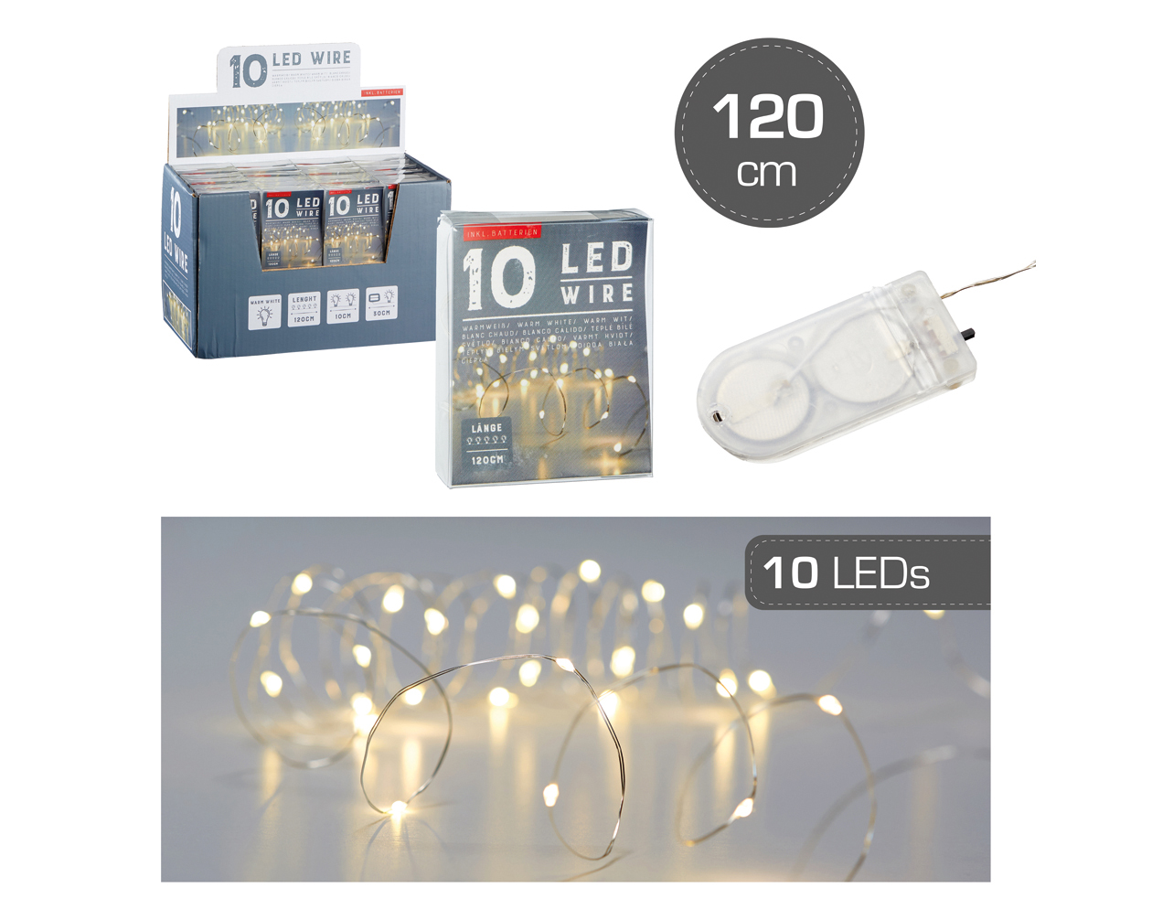 Fil de guirlande lumineuse / micro, 10 LED, 120cm