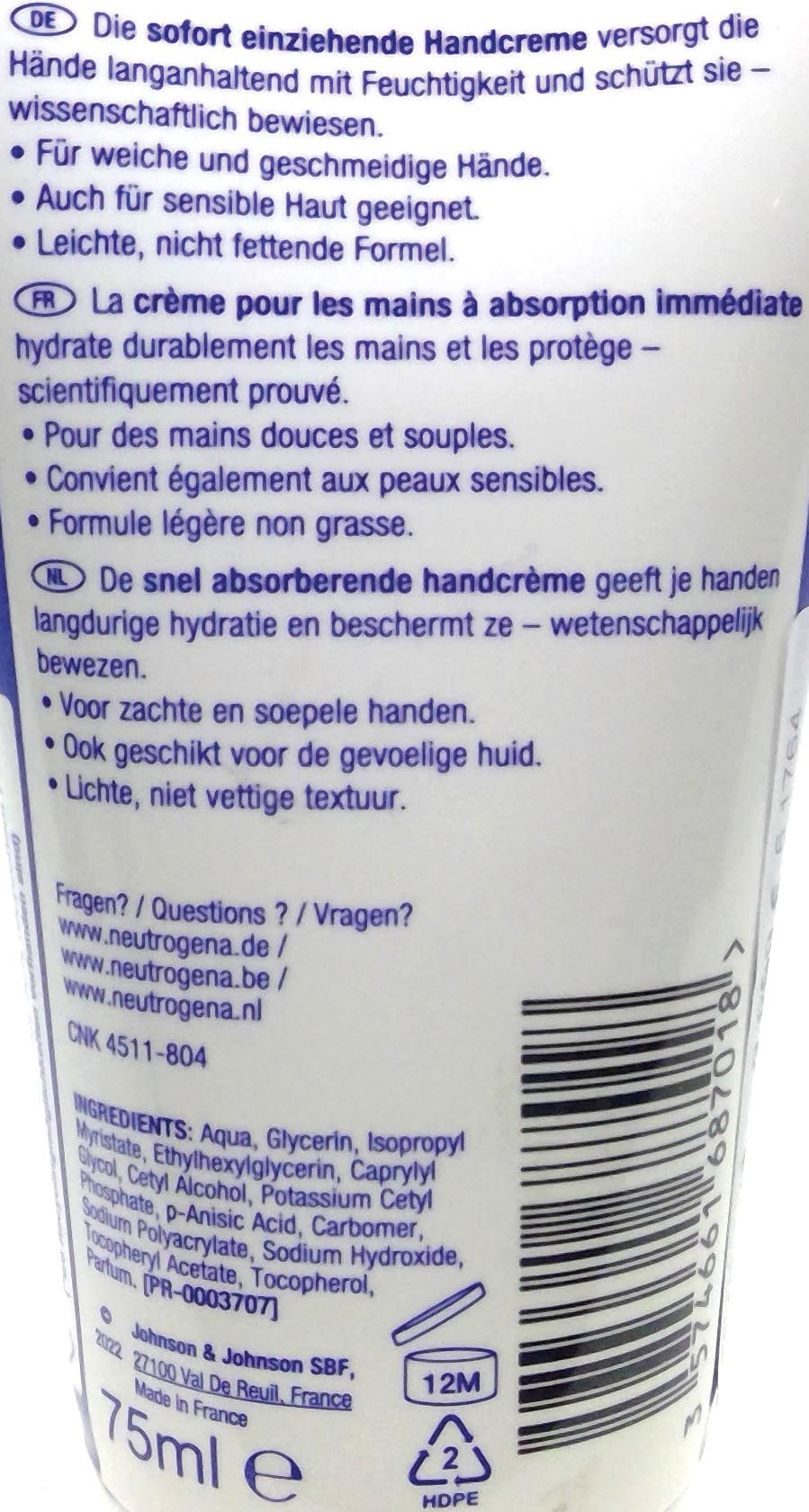 Neutrogene hand cream 75ml adsorbent