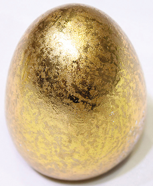 Golden Easter egg, 6.2x4.9cm, handmade from polyresin with a