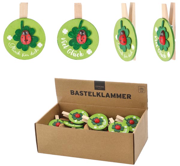 Holzklammer Viel Glück mit 3D Marienkäfer 7,3cm, Glück für