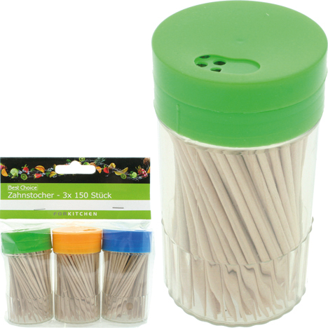 Tooth Picks 3x150pcs in Dispenser Colours Asstd