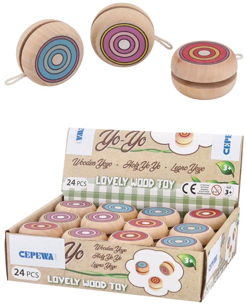 Holz Yoyo 5cm Buche, 3 Farben sort. 24er Display