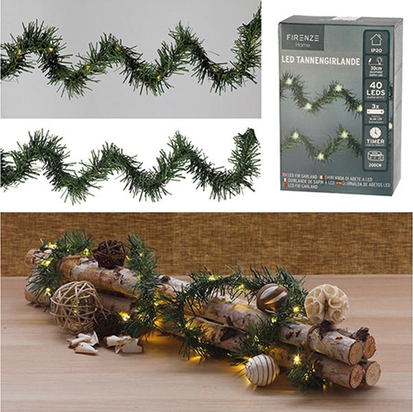 Fir garland, 40LEDs, approx. 200cmL, 40 warm white, incl.