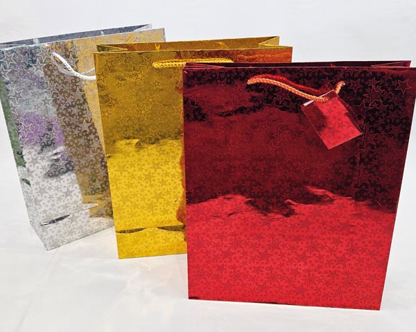 XL gift bag, star design, 23x18cm, classic, in red, gold, an