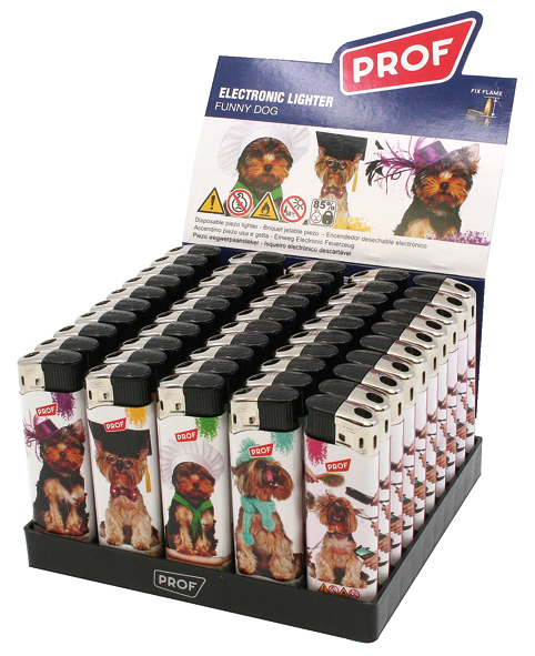 Feuerzeug Funny Dogs, 5 Designs sortiert, Electro