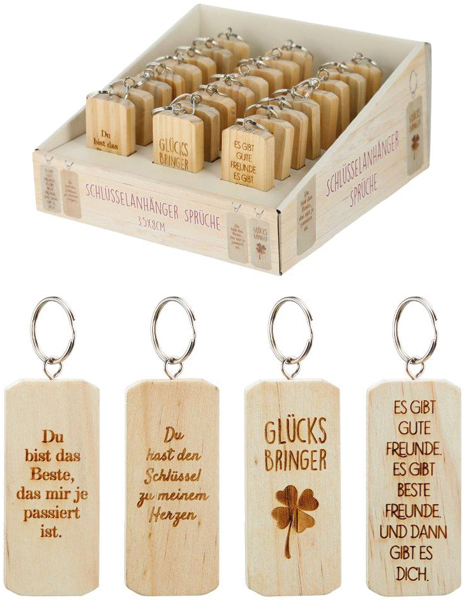 Porte-clés en bois avec inscriptions en bois de pin, 4