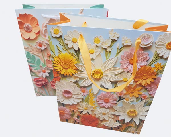 Geschenktasche Blumen 3D, Größe XL 32x26x10cm, matt, mit