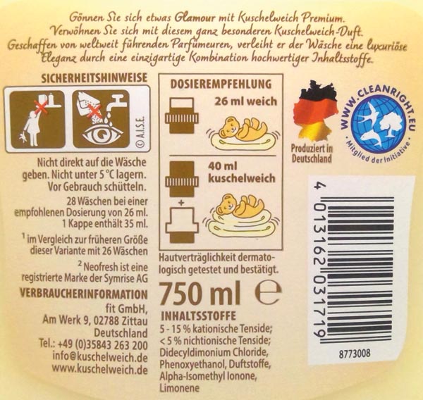 Kuschelweich softener 750ml Premium Glamour 28sc