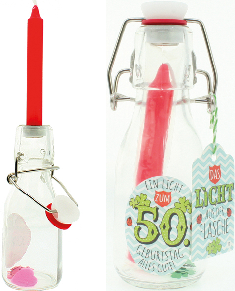 Kerze in Flasche 14cm 50. Geburtstag