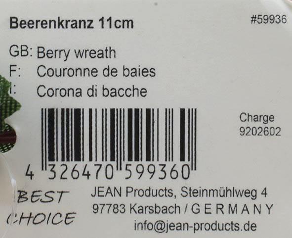 Sehr schöner Beerenkranz 11cm, mit 18 tollen rot
