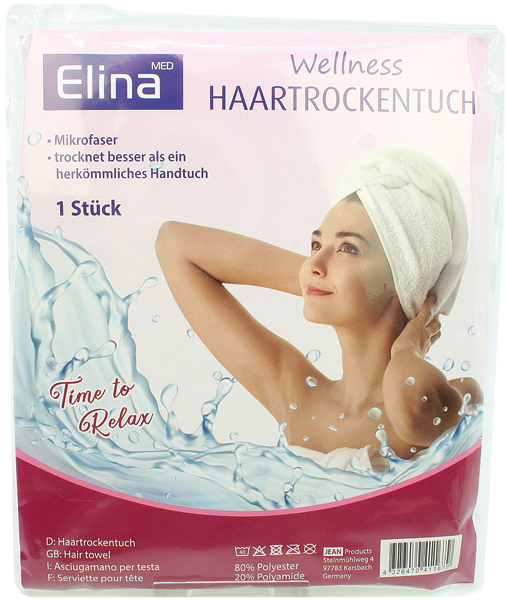 Microfibre hair towel 58x22x7cm w. button