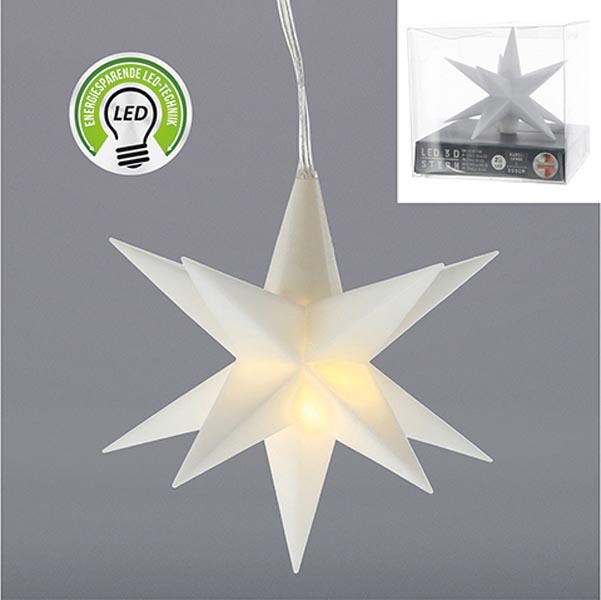 LED star white 3D XL / TIMER, 11cmD, PS, 12 points, 2 x warm