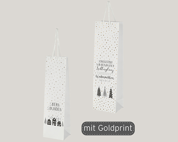 Bottle bag white Christmas, 2/s, 35cm, 128gsm, Star Hours .