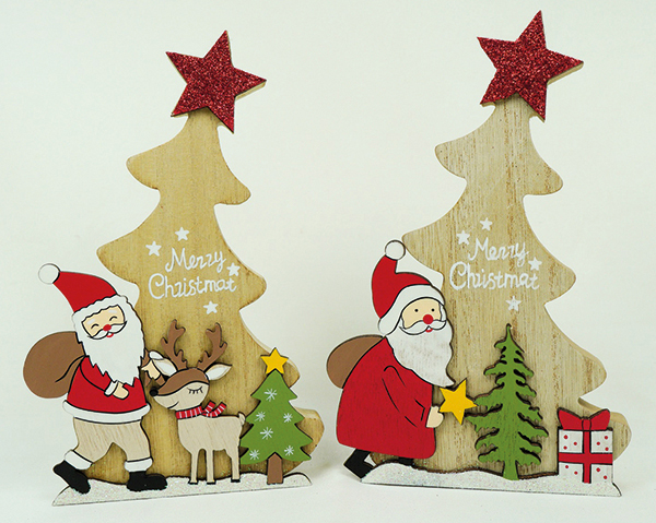 Lustiger Santa mit XL Baum aus Holz 11x1,8x18cm, 2fach sortiert, liebevoll handb