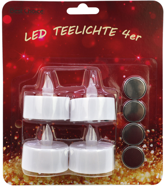 LED tealights set of 4, batteries incl., 4x4cm