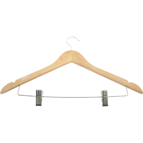 Coat Hanger Wooden with 2 metal clips