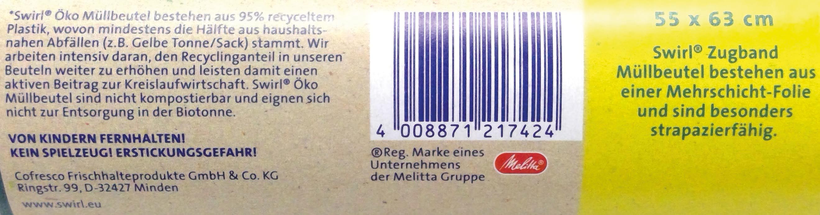 Swirl Öko-Müllbeutel 35 Liter mit Zugband