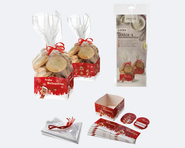 Christmas cookie and chocolate box, 2/s, set of 6 paper/PP,