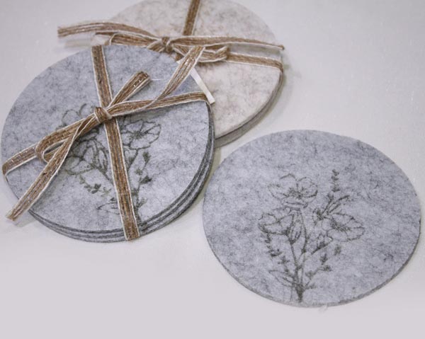Fliz coasters set of 4 decorated with flowers, 10x10cm, tied