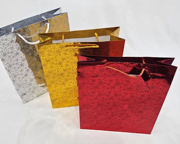 XL star design gift bag 32x26x10cm, classic in red, gold, an