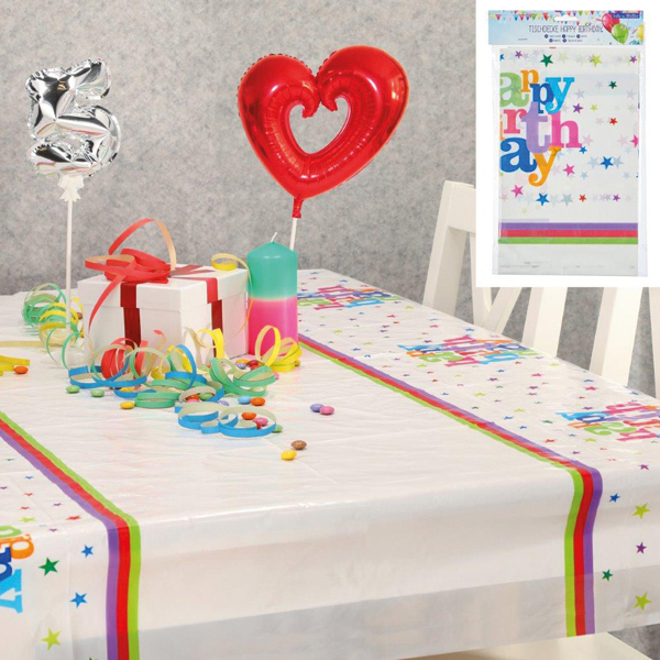 Nappe "Joyeux anniversaire" env. 180x110cm PVC, OPP,