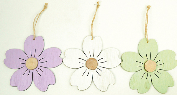 Wooden flower XL for hanging 13x13cm 3 ass.