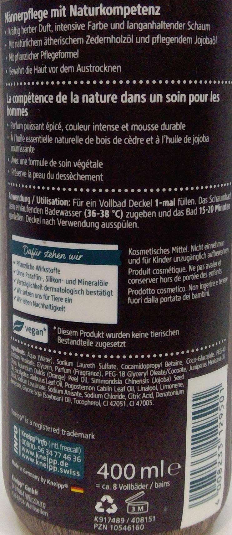 Kneipp Aroma Bubble Bath 400ml Cederhood Jojoba