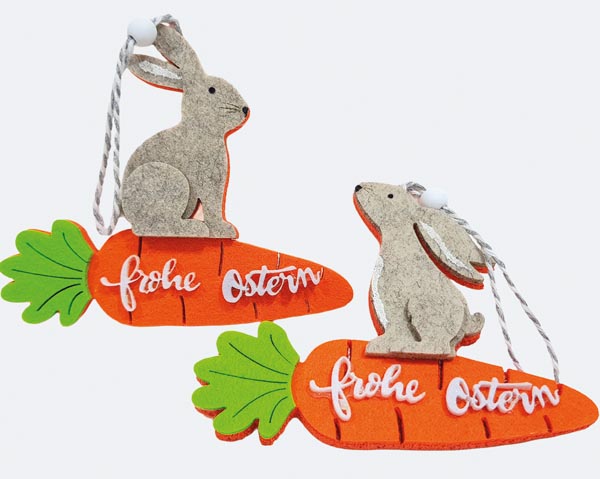 Oster-Aufhänger 12x1x19,5cm Schriftzug mit Hase und Karotte,