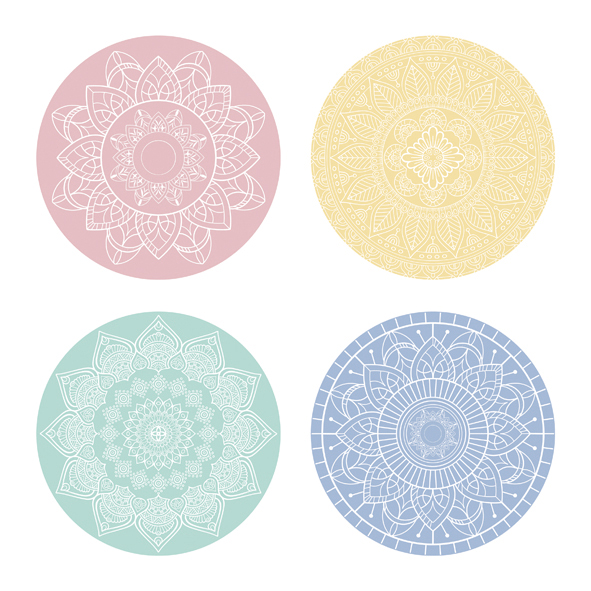 Set de table Mandala, coloré, rond, 4/s, environ 38cm DM PP,