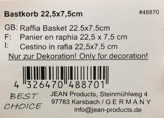 Bastkorb 22,5x7,5cm klassisch, Farben sortiert