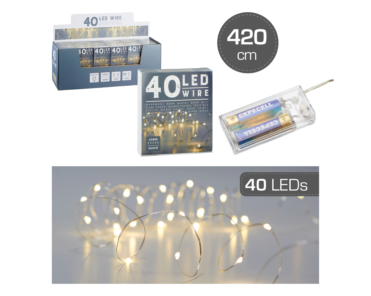 Guirlande lumineuse fil / micro, 40 LED, 420cm,