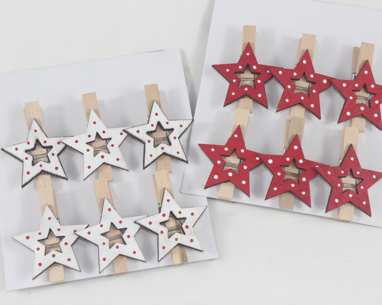 Wooden decoclip w. stars set of 6, each 3,5x2cm