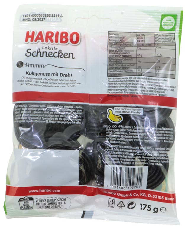 Food Haribo liquorice snails 175g