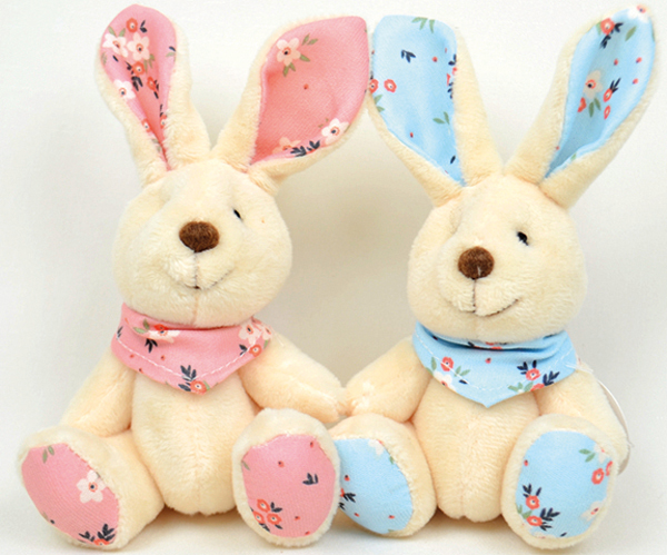 Bunny plush with colorful fabric 9cm 2 assorted