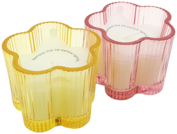 Kerzenglas Blumenform im gestreiften Glas, 8x8x6cm