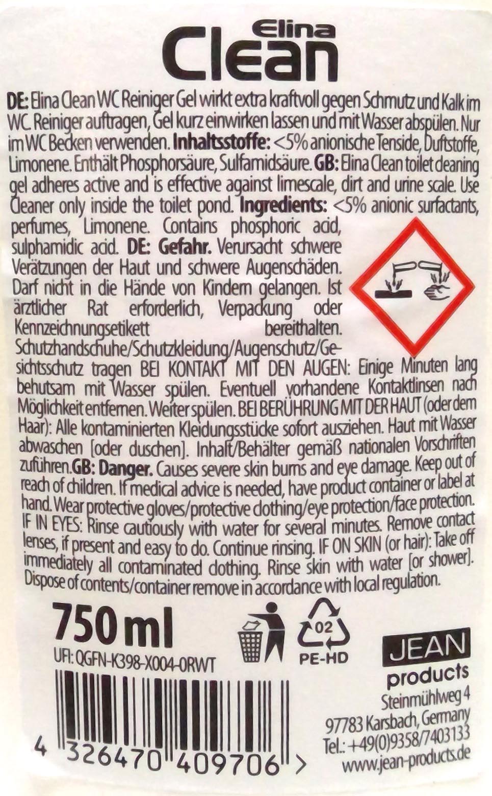 WC Reinigergel CLEAN 750ml Lemon-Fresh