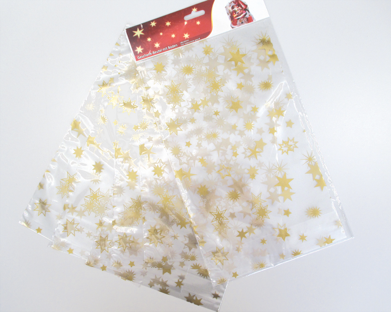 Transparent bag, big, 'golden stars' 10 pcs