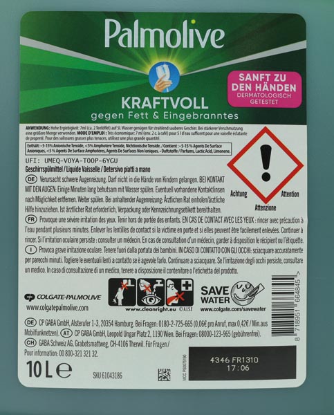 Palmolive dishwashing liquid 10 liter