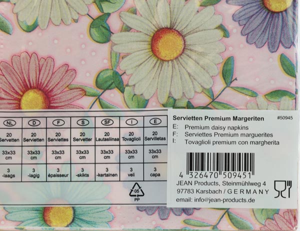 Serviettes premium marguerites, 33x33cm, 3 épaisseurs, 2