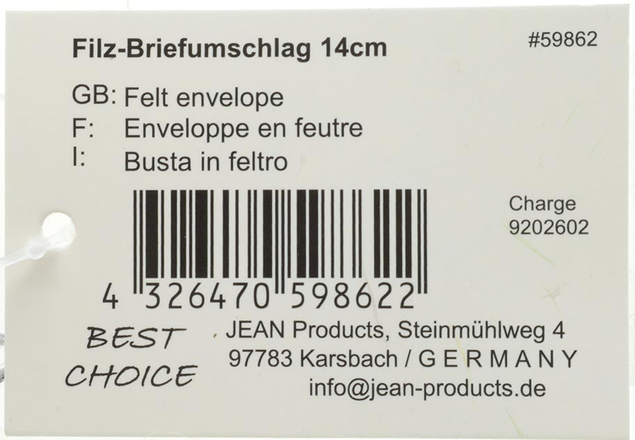 Süßer Briefumschlag aus Filz 14x14x1cm, mit Holz-Applikation
