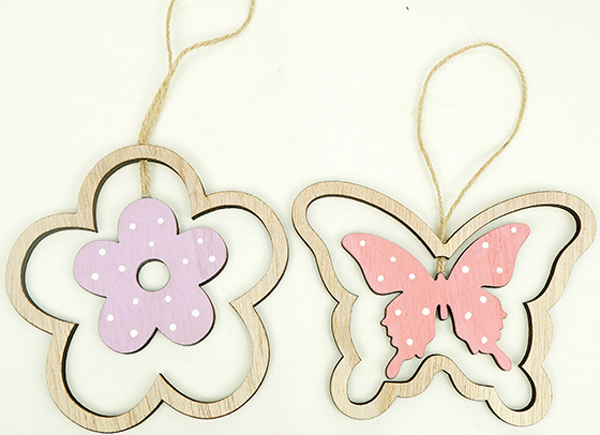 Wooden flower and wooden butterfly for hanging 12x9.3cm, 4