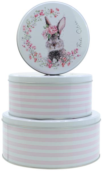 Metal tins set of 3 bunny motif Happy Easter, price per set!