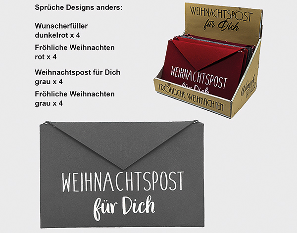 Geschenketasche Briefumschlag, Filz, 4fach sort. Wunscherfüller, Fröhl.W, mit Au