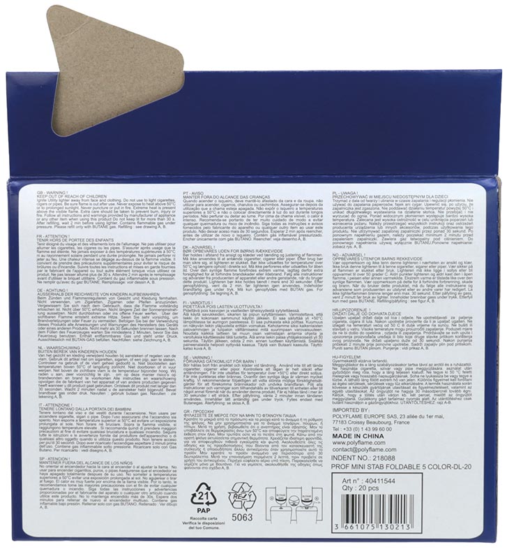 Briquet turbo stickpliable ; présentoir de 20 pièces